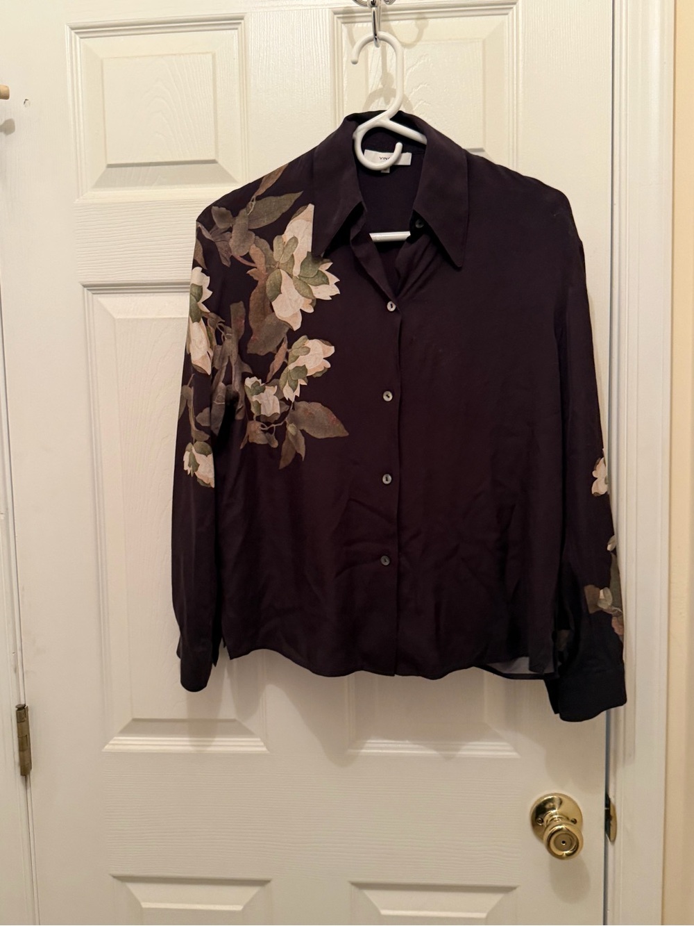 Vince Black Button-Up Blouse with Floral Print